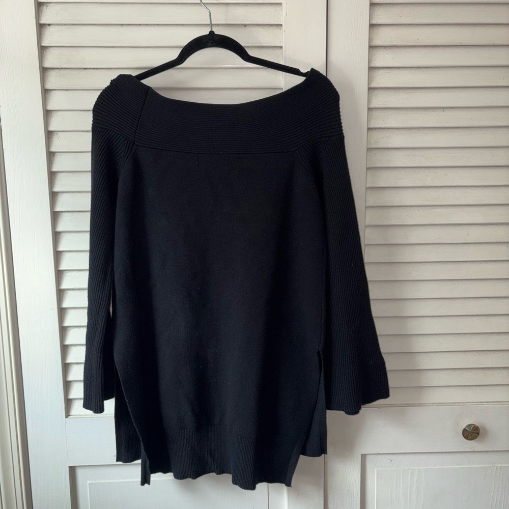 Anthropologie Elise Off-Shoulder Ribbed Knit Tunic Sweater Black S Minimalist - Picture 3 of 5